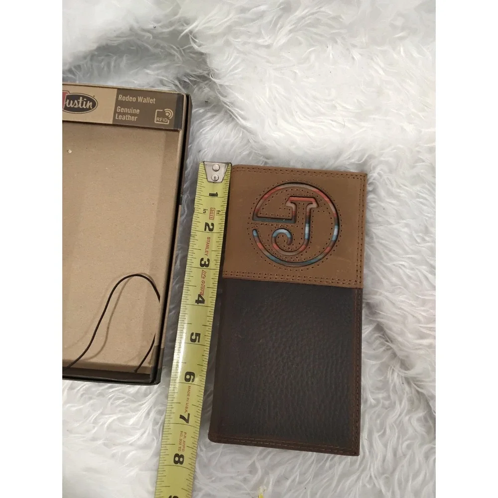 Justin Mens Rodeo‎ Wallet Genuine Leather RFID Brown Tan Embossed J Logo